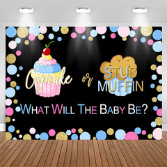 Aperturee - Cupcake Or Stud Muffin Gender Backdrop For Baby Shower