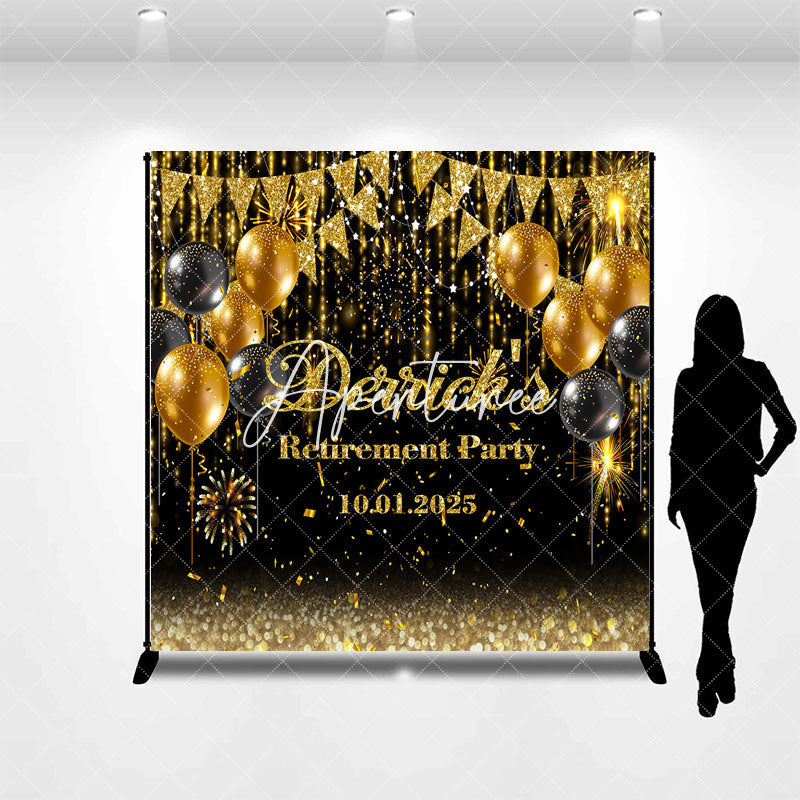 Aperturee - Custom Balloons Black Gold Retirement Party Backdrop