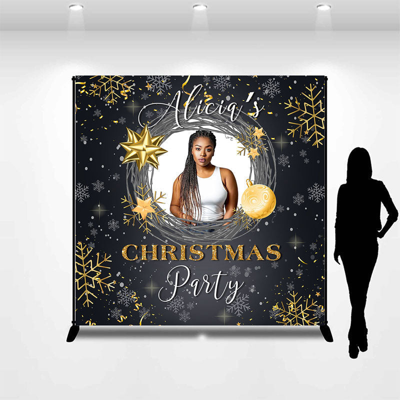 Aperturee - Custom Black Snowflake Christmas Party Backdrop