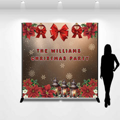 Aperturee - Custom Bow Floral Snowy Family Christmas Backdrop