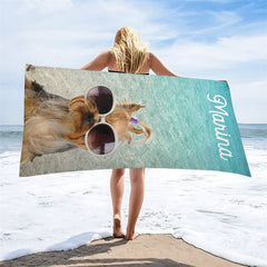 Aperturee - Custom Clear Sea Water Sunglasses Puppy beach towel