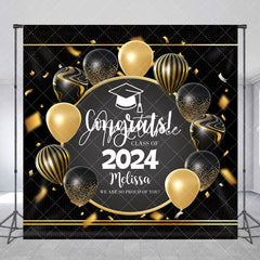 Aperturee - Custom Gold Black Balloon Ribbon Graduation Backdrop