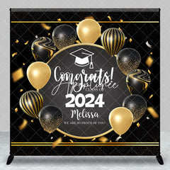 Aperturee - Custom Gold Black Balloon Ribbon Graduation Backdrop