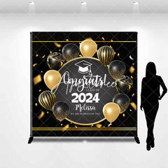 Aperturee - Custom Gold Black Balloon Ribbon Graduation Backdrop