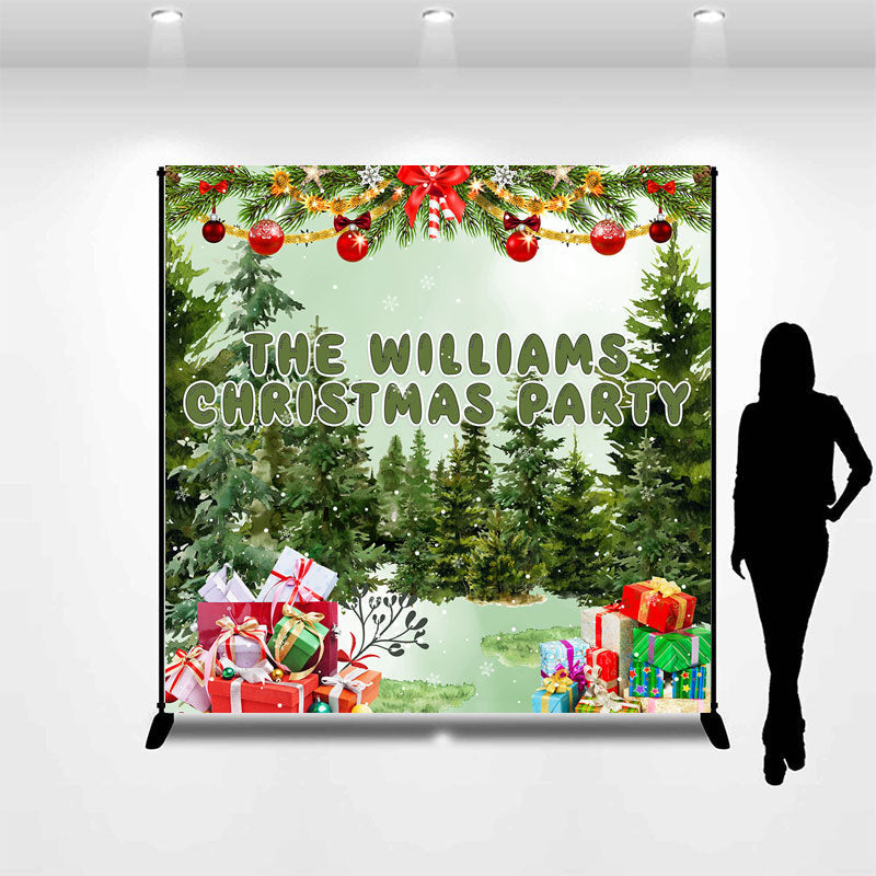 Aperturee - Custom Green Pine Forest Family Christmas Backdrop