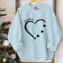 Aperturee - Custom Heart Sweatshirt Grandma With Kids Name Christmas Gifts
