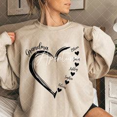 Aperturee - Custom Heart Sweatshirt Grandma With Kids Name Christmas Gifts