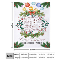 Aperturee - Custom Name Bauble Wreath Family Christmas Blanket