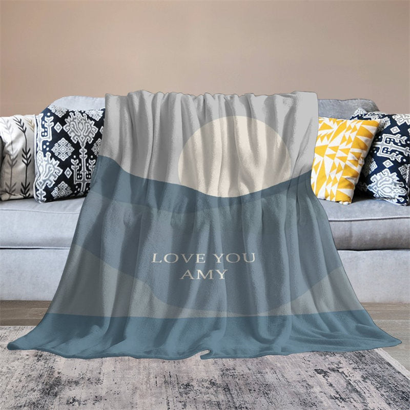 Aperturee - Custom Name Blue Sun Painting Gift Warm Blanket
