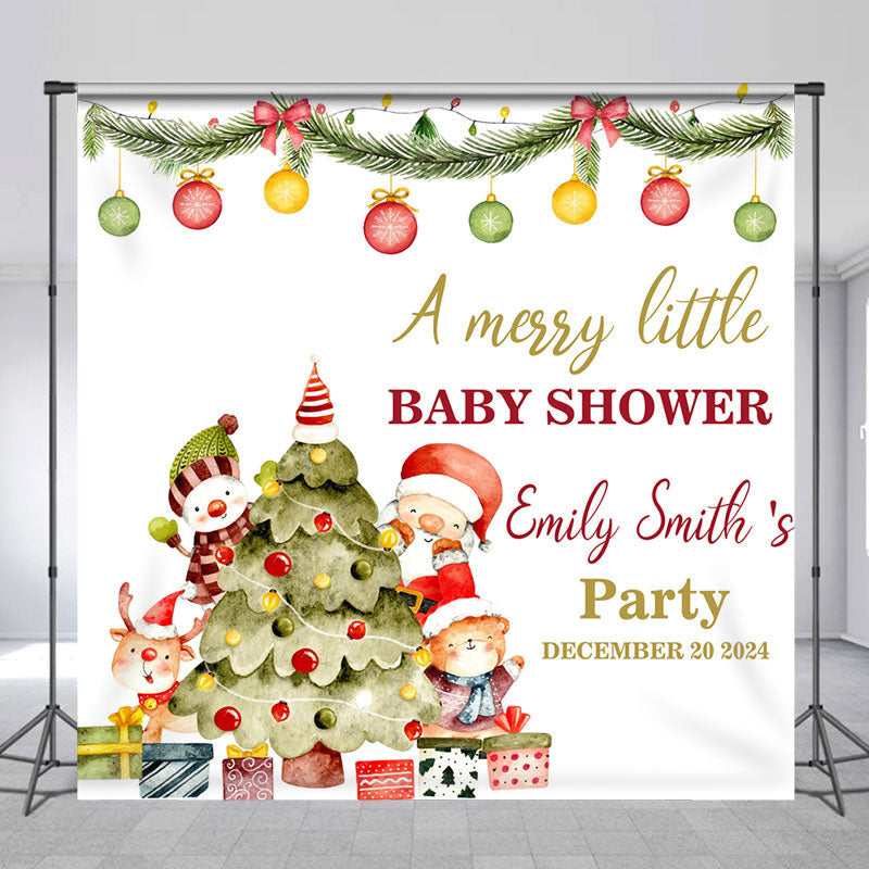 Aperturee - Custom Name Christmas Tree Baby Shower Backdrop