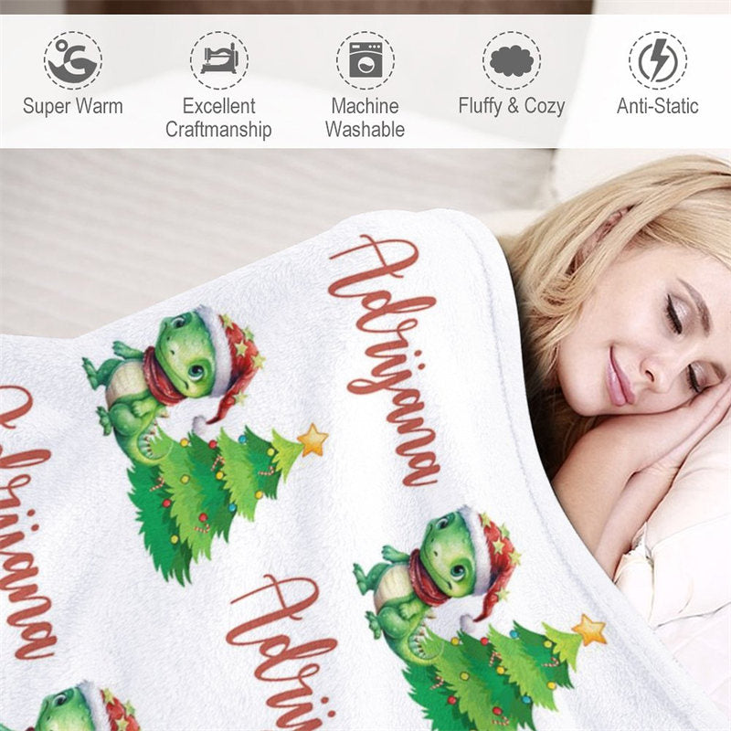Aperturee - Custom Name Dinosaur Pine Tree Christmas Blanket