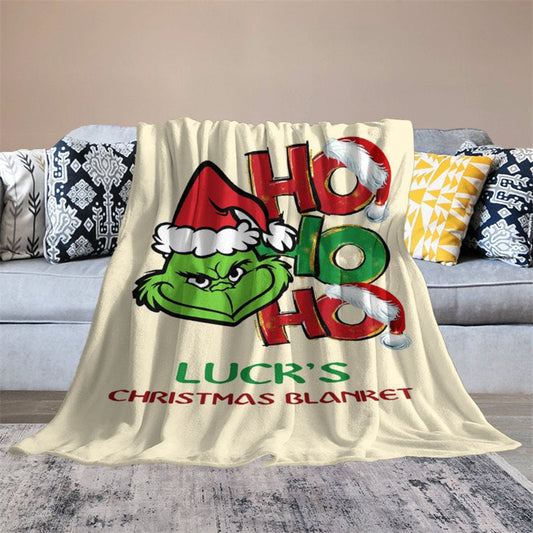 Aperturee - Custom Name Hoho Grinch Yellow Christmas Blanket