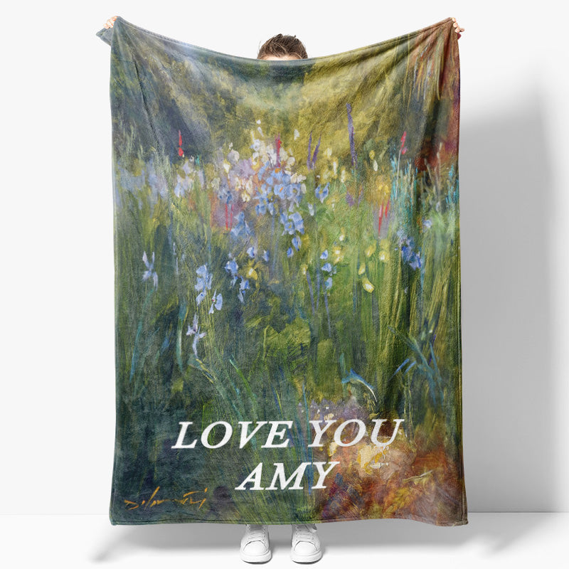 Aperturee - Custom Name Love You Green Plant Canvas Gift Blanket