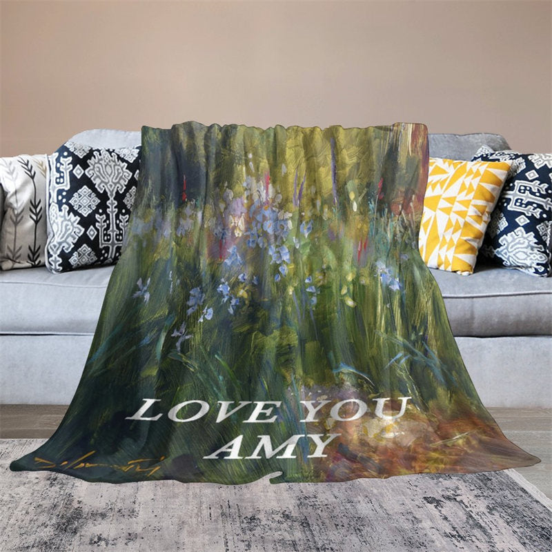 Aperturee - Custom Name Love You Green Plant Canvas Gift Blanket