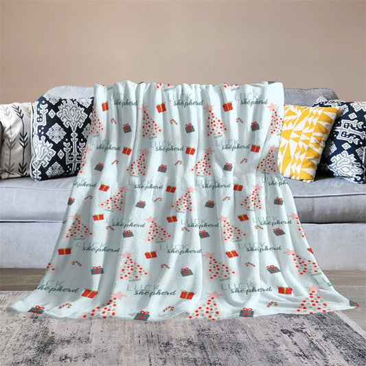 Aperturee - Custom Name Pine Tree Repeat Blue Christmas Blanket