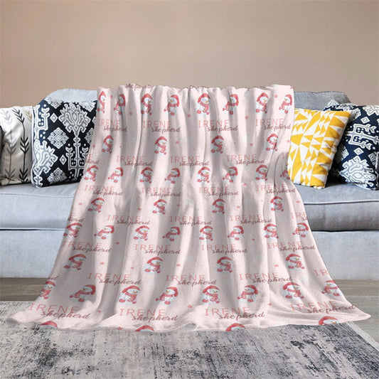 Aperturee - Custom Name Pink Snowman Repeat Christmas Blanket