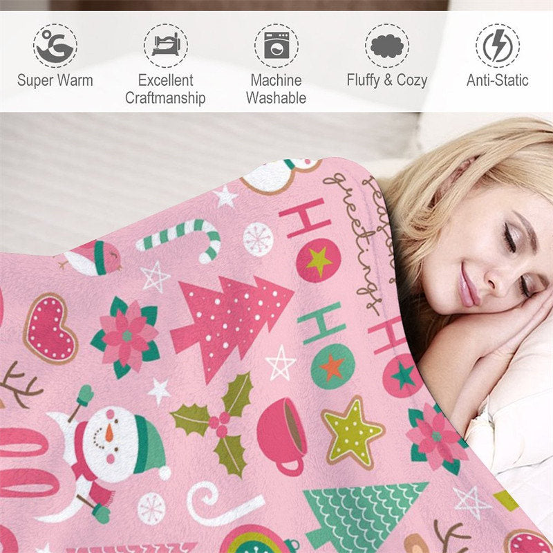 Aperturee - Custom Name Pink Snowman Santa Christmas Blanket