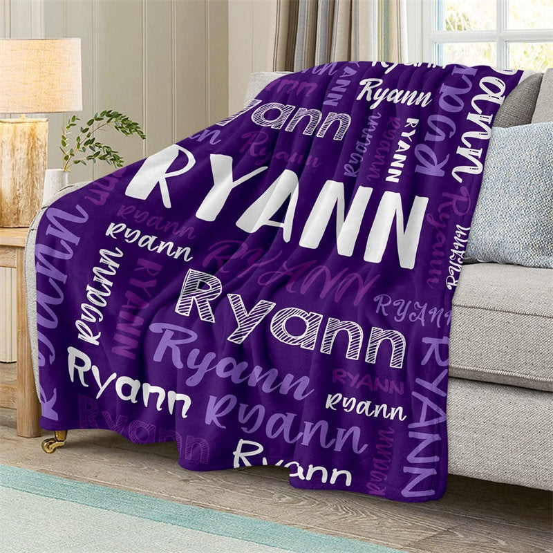 Aperturee - Custom Name Purple And White Text Gifts Blanket