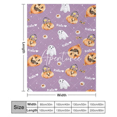 Aperturee - Custom Name Purple Pumpkins Ghost Halloween Blanket