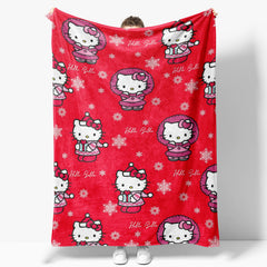 Aperturee - Custom Name Red Cute Cartoon Cats Snowflake Blanket