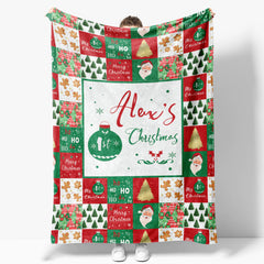 Aperturee - Custom Name Red Green Plaid 1st Christmas Blanket