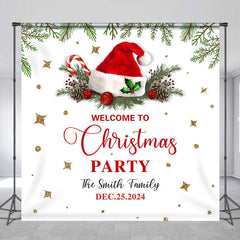 Aperturee - Custom Name Red Xmas Hat Party Christmas Backdrop