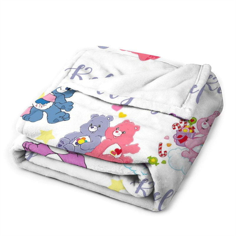 Aperturee - Custom Name Repeat Cute Bear Pattern White Blanket