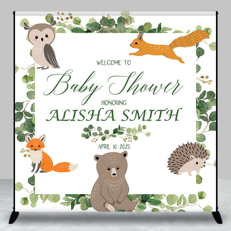 Aperturee - Custom Name Safari Animals Green Baby Shower Backdrop