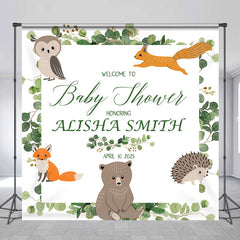 Aperturee - Custom Name Safari Animals Green Baby Shower Backdrop