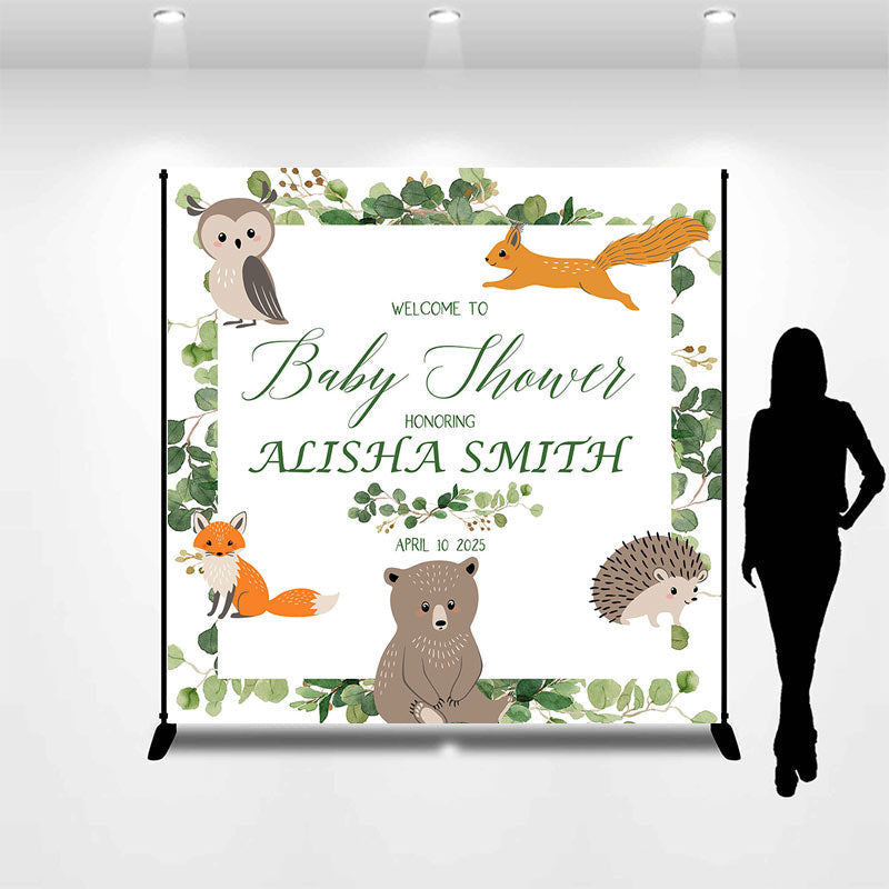 Aperturee - Custom Name Safari Animals Green Baby Shower Backdrop