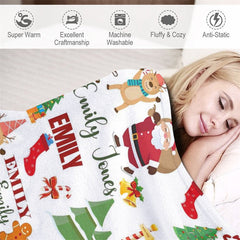 Aperturee - Custom Name Santa Claus Pine Elk Christmas Blanket