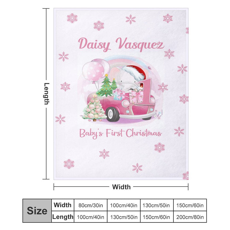 Aperturee - Custom Name Snowflake Pink First Christmas Blanket