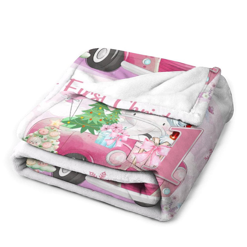 Aperturee - Custom Name Snowflake Pink First Christmas Blanket