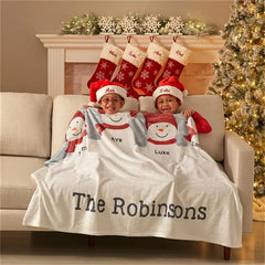 Aperturee - Custom Name Snowman Family Christmas Fleece Blanket