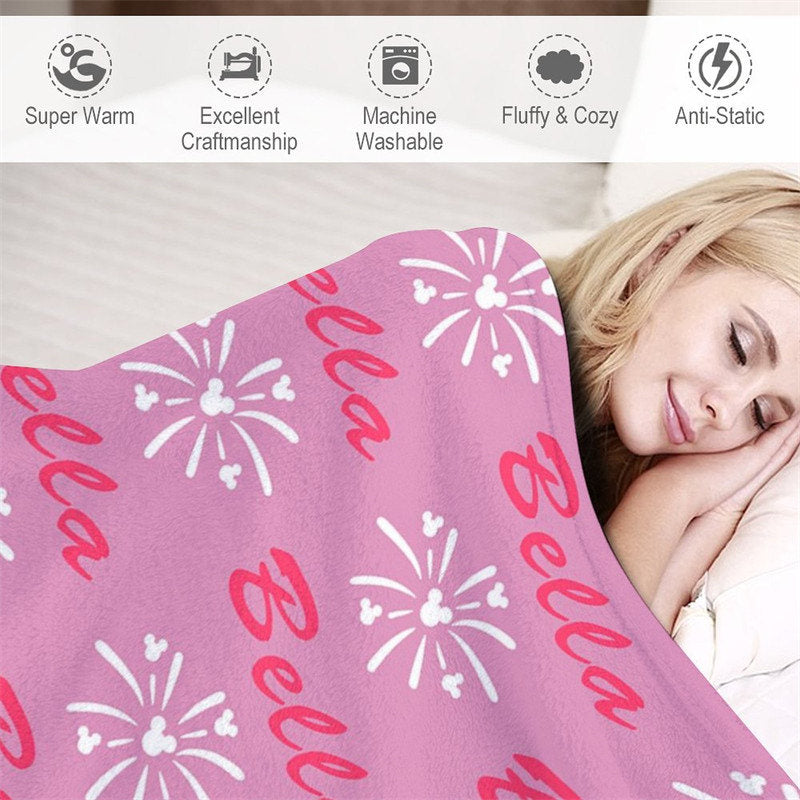 Aperturee - Custom Name Sparkle Pattern Repeat Pink Blanket