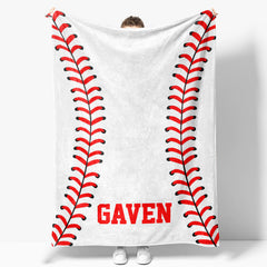 Aperturee - Custom Name Sports White Baseball Soft Blanket