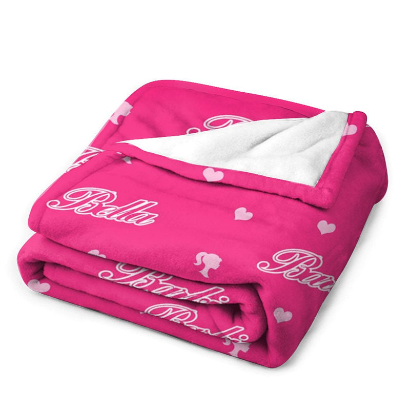 Aperturee - Custom Name Step And Repeat Pink Blanket For Girl
