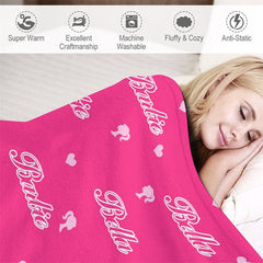 Aperturee - Custom Name Step And Repeat Pink Blanket For Girl