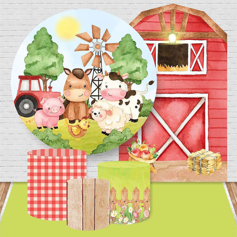 Lofaris Custom Party Round Cover Kit with Barn Backdrop