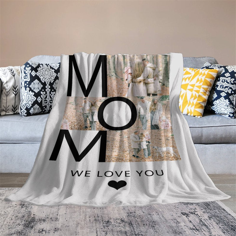 Aperturee - Custom Photo Bold Mom Letters Present Warm Blanket