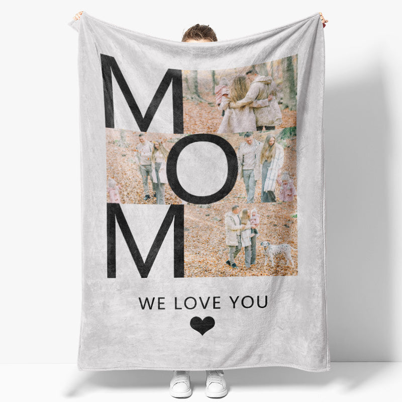 Aperturee - Custom Photo Bold Mom Letters Present Warm Blanket