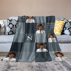 Aperturee - Custom Photo Dark Blue Plaids Splice Present Blanket