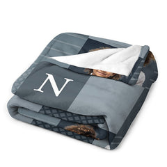 Aperturee - Custom Photo Dark Blue Plaids Splice Present Blanket