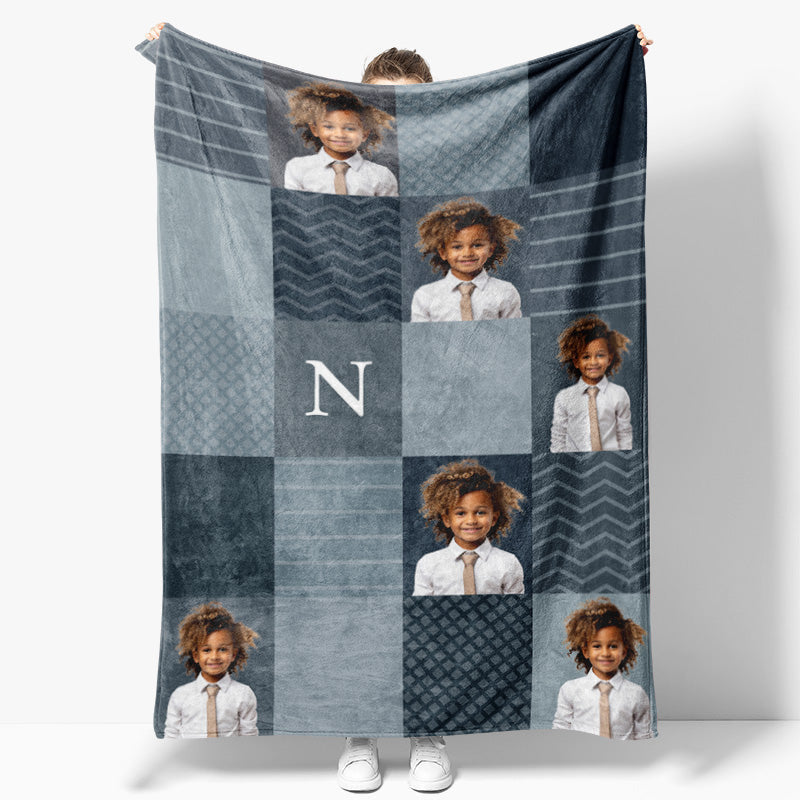 Aperturee - Custom Photo Dark Blue Plaids Splice Present Blanket