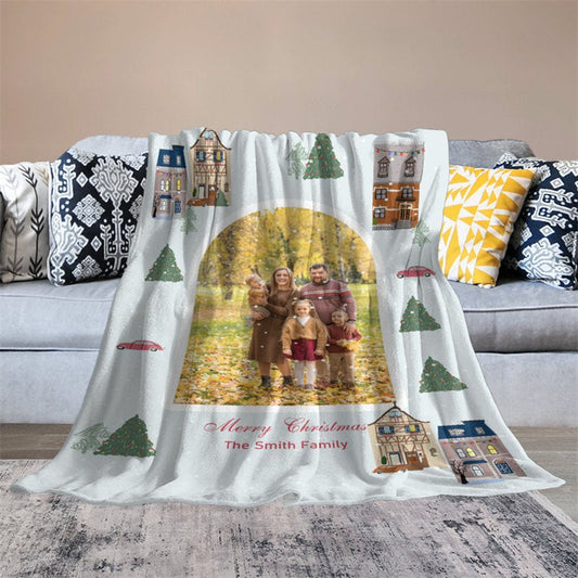 Aperturee - Custom Photo House Tree Family Christmas Blanket
