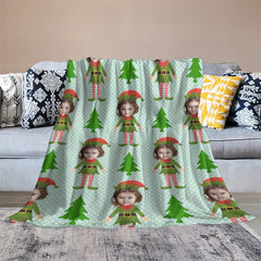 Aperturee - Custom Photo Pine Tree Elf Dots Christmas Blanket