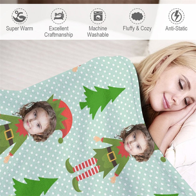 Aperturee - Custom Photo Pine Tree Elf Dots Christmas Blanket