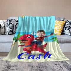 Aperturee - Custom Red Dinosaur Boy Seaside Blanket With Face