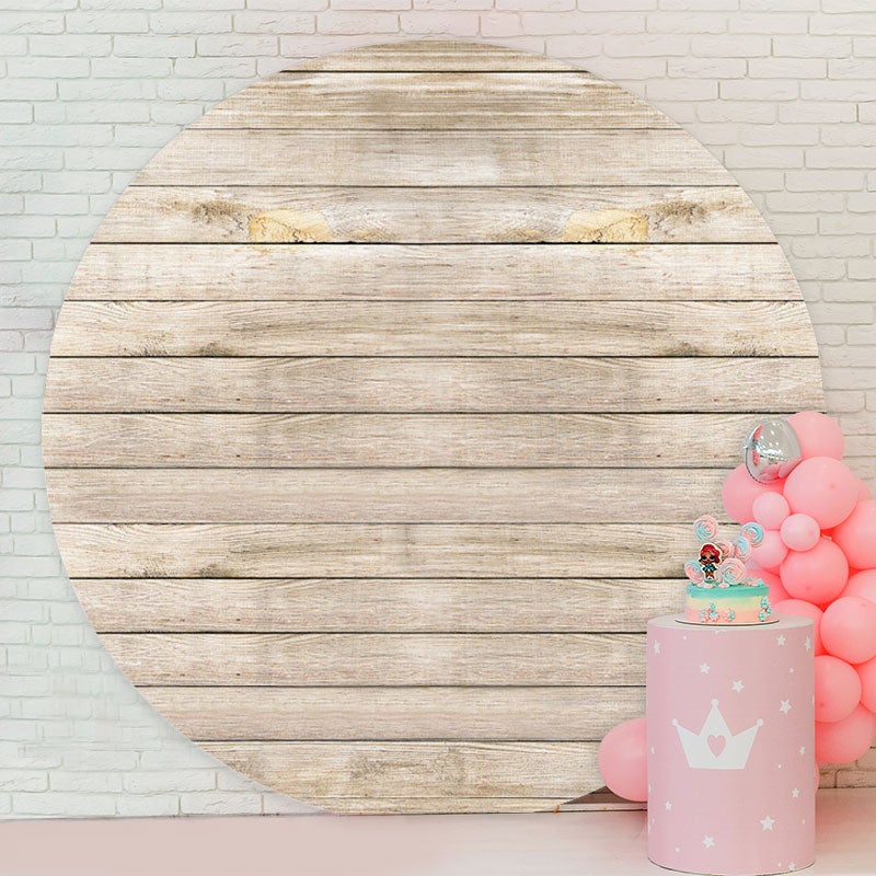 Aperturee - Custom Round Log Color Wooden Birthday Backdrop
