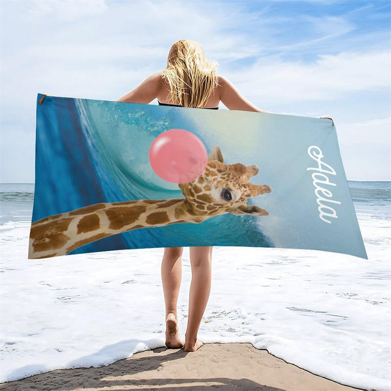 Aperturee - Custom Sea Waves Sky Bubble Gum Giraffe Beach towel